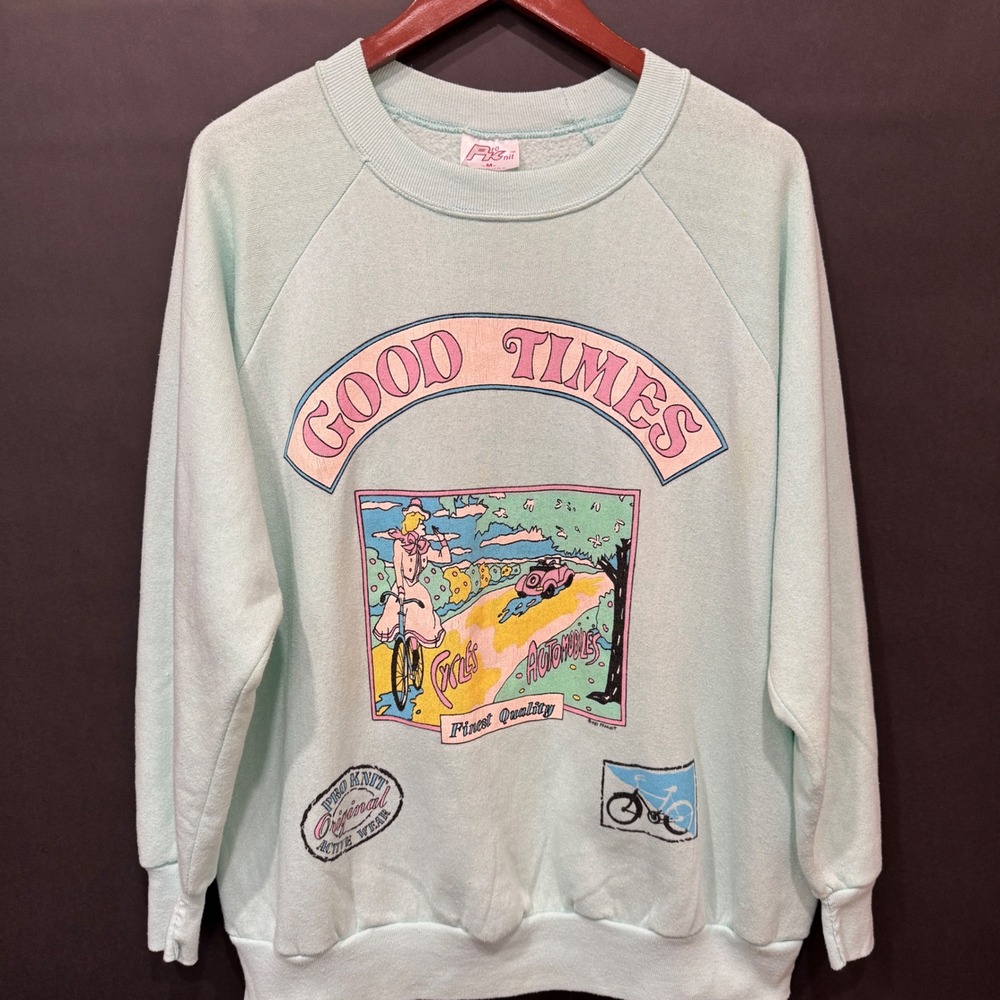 Vintage Pro Knit Good Times Graphic Sweatshirt Mint Green USA Made Medium